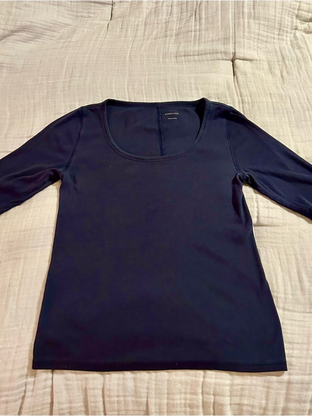 Everlane Women's Supima Cotton Scoop Neck Micro Ribbed Short Sleeve Tee Sz L